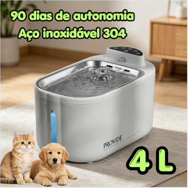 Bebedouro Automático Pet para Gatos e Cães, Fonte com Bandeja Inox, Recarregável por USB