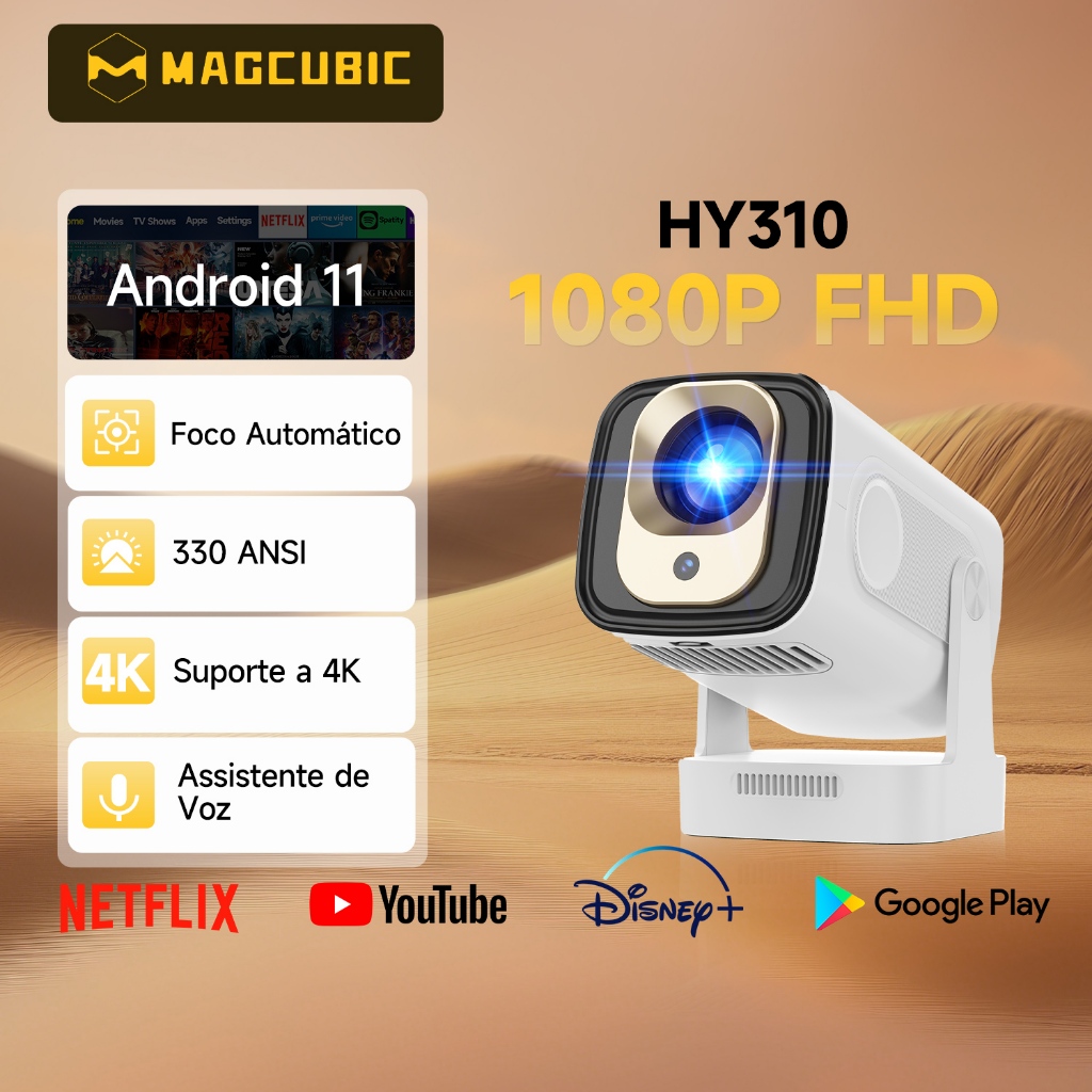 Projetor 4K Magcubic HY310 Portátil Mini Smart Android 1080p Nativo Foco Automático Controle por voz WiFi 6