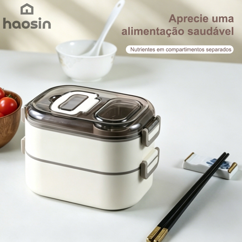 Pote Para Marmita Lunch Box Dupla 1700ml Com Divisoria E Vedação Anti Vazamento Microondas Trabalho