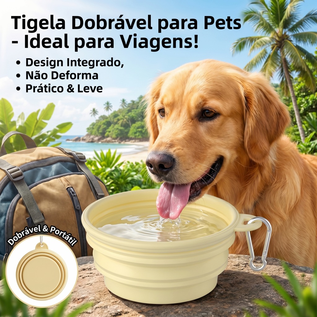 Tigela Telescópica Silicone Segura com Gancho Portátil para Cães Gatos Viagem Passeio Livre de BPA