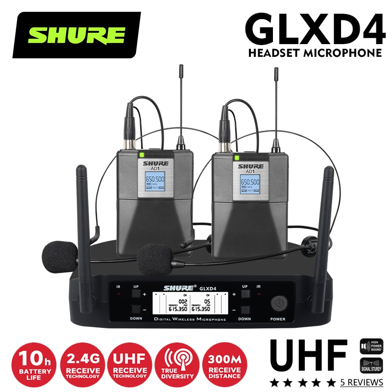Microfone de fone de ouvido sem fio SHURE GLXD4-V2-HEADSET, receptor de canal duplo, sinal de estabilidade Anti-interfer