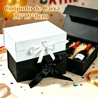 Magnética Dobrável com Laço Fita Cetim -Caixa Flex Box Rígida de Papel com Imã e Cetim para Presente 26*19*8CM