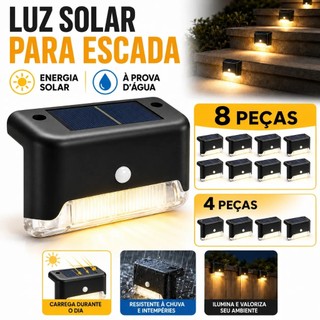 KIT 4/8 Pcs Luminária Solar De Escada e Parede a Prova Dágua Para Decoração Externa De Jardim e Muro