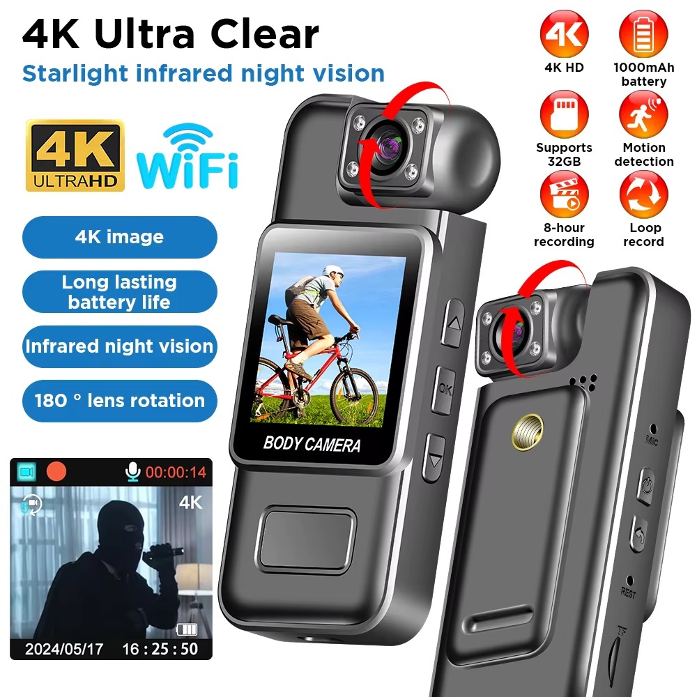 4K WiFi Mini Câmera De Ação Visão Noturna Infravermelha 120 ° Filmadora Corporal Pequena DV Para Esportes Ao Ar Livre De