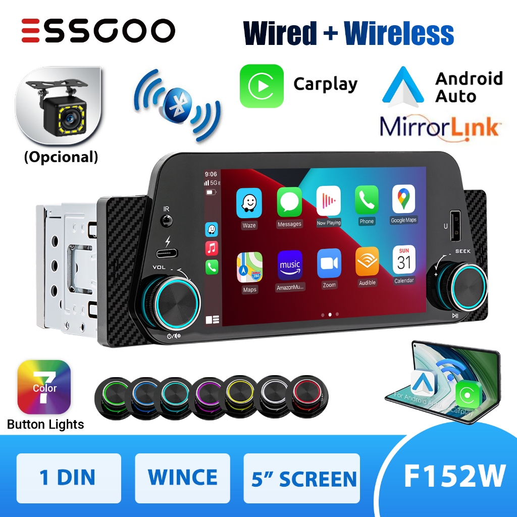 ESSGOO Universal Sem Fio Carplay Android Auto 1 Din 5 " Player De Carro Multimídia MP5 Suporte Espelho Link USB/TF/AUX