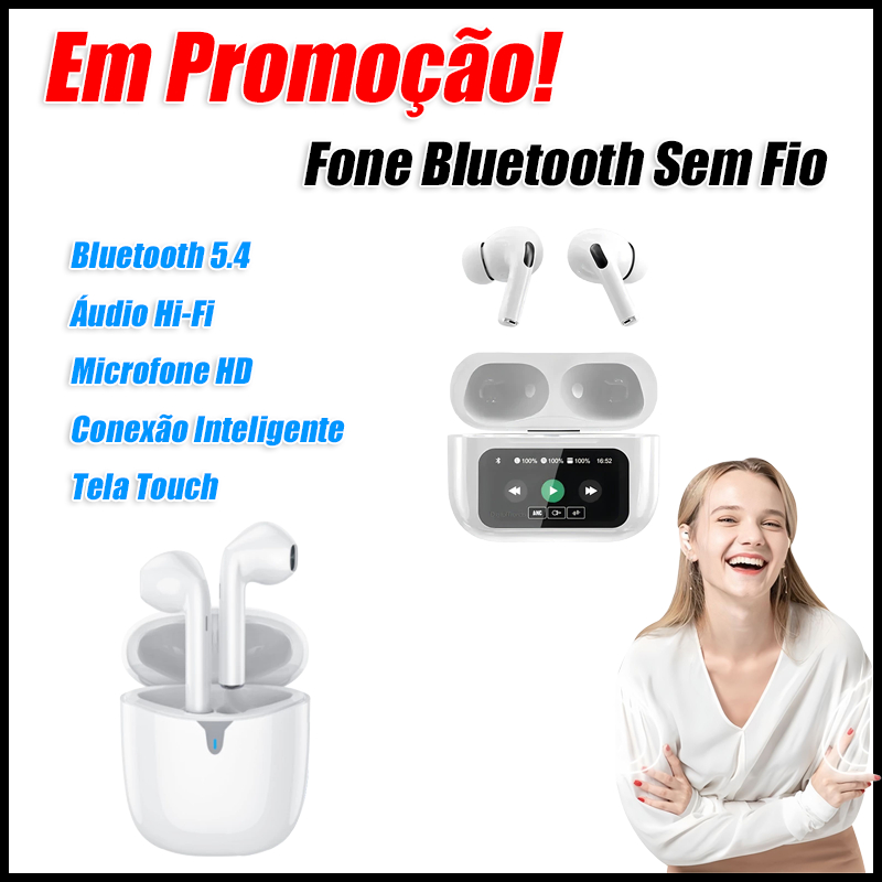 Tela Touch Fone de Ouvido Sem Fio Com Cancelamento De Ruído Bluetooth Pop-Up para iOS e Android