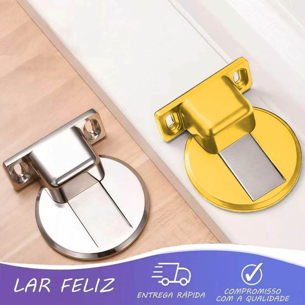 Prendedor de Porta Magnético Slim Adesivo Inox Cromado - Trava Fixador Porta