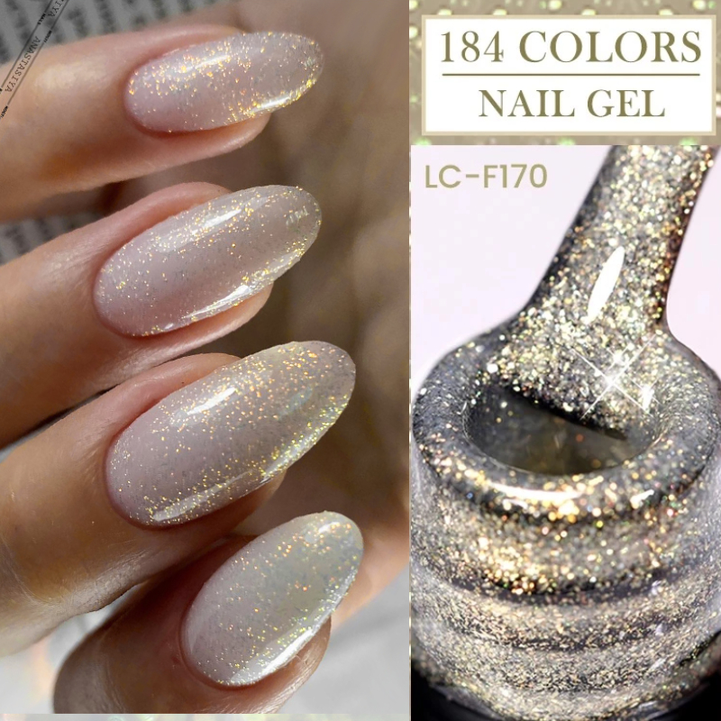 LILYCUTE Unha Gel Polonês Glitter Cor Nail Art Manicure Soak Off LED UV Vernizes Para Unhas 7ML Gold Glitter Gel Polish