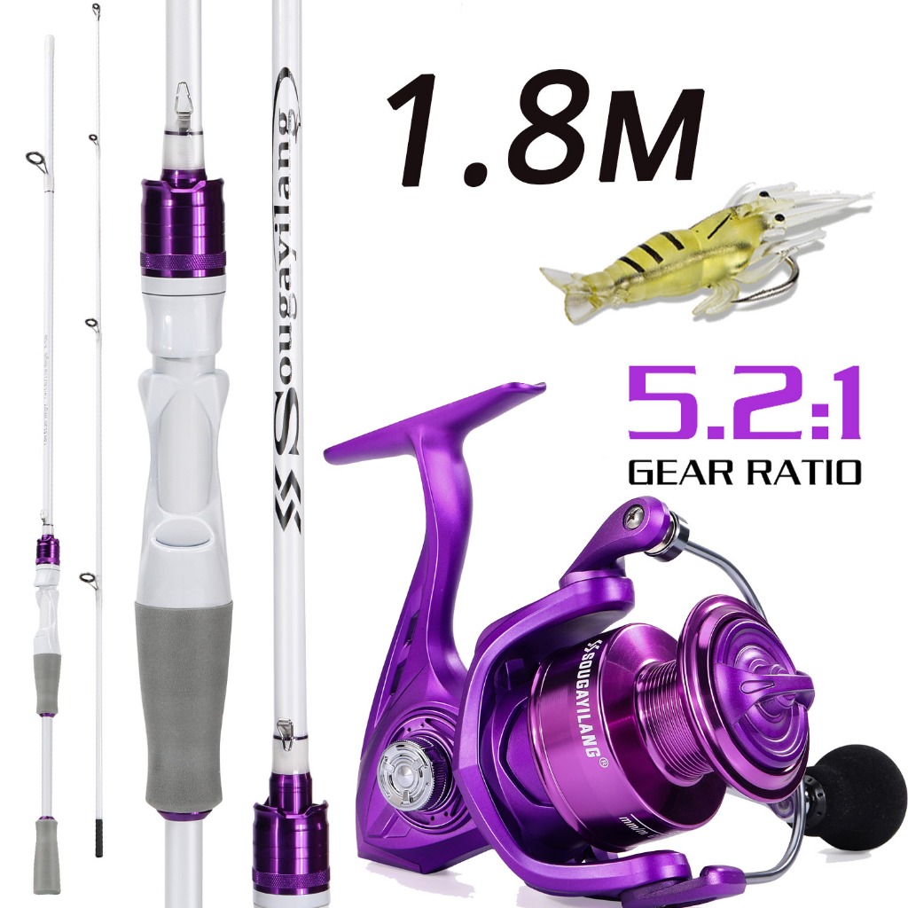 Sougayilang Kit De Pesca 1.8m 2 Seções Vara De Carbono Com Carretel De Alumínio Combos De Série 1000-4000 Arrasto Máximo