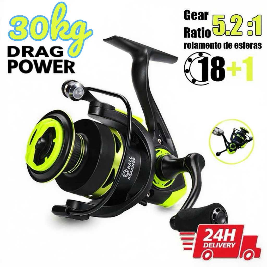 Carretel De Pesca 90Kg 5.2 : 1 Giratório 1000-7000 Com Cabo EVA Escuro fruta verde~~
