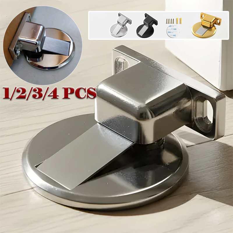 1-4 PCS Prendedor Porta Magnético Slim Adesivo 3M Aço Inox Cromado Batente Trava Porta Segurador Imã Forte