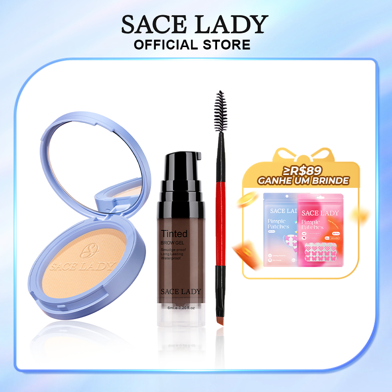 SACE LADY Pó Facial Controlador de Oleosidade e Lápis de sobrancelhas em gel Kit de Maquiagem