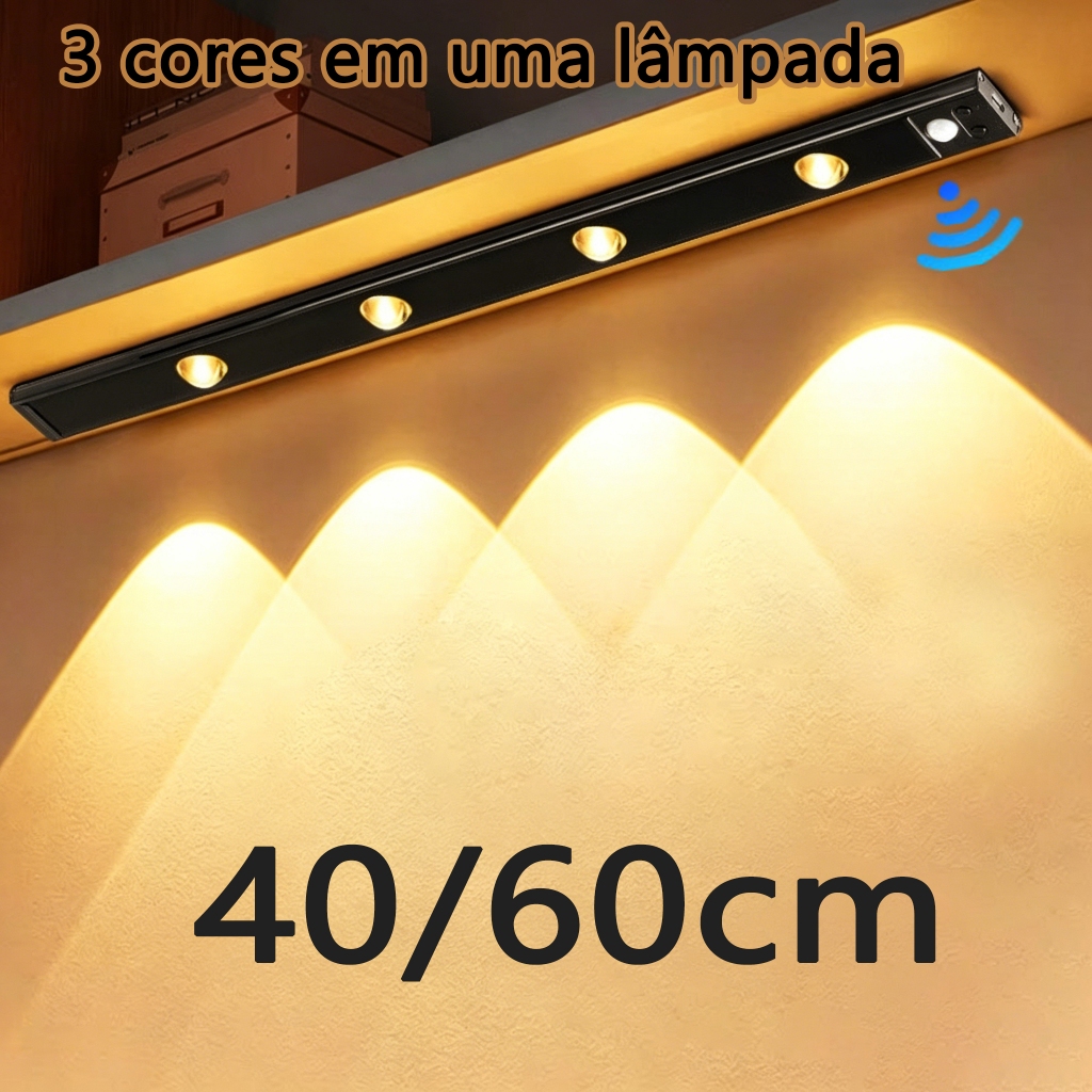 40/60cm Sem Fio LED Movimento Sensor Lâmpada Recarregável USB Para Armário