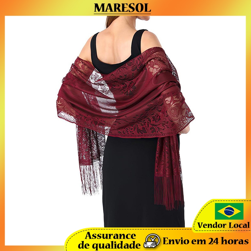 MARESOL Oco Renda Xale Noiva Dama de Honra Vestido de Casamento Xale Festa Jantar Festa Tule Cachecol Borla
