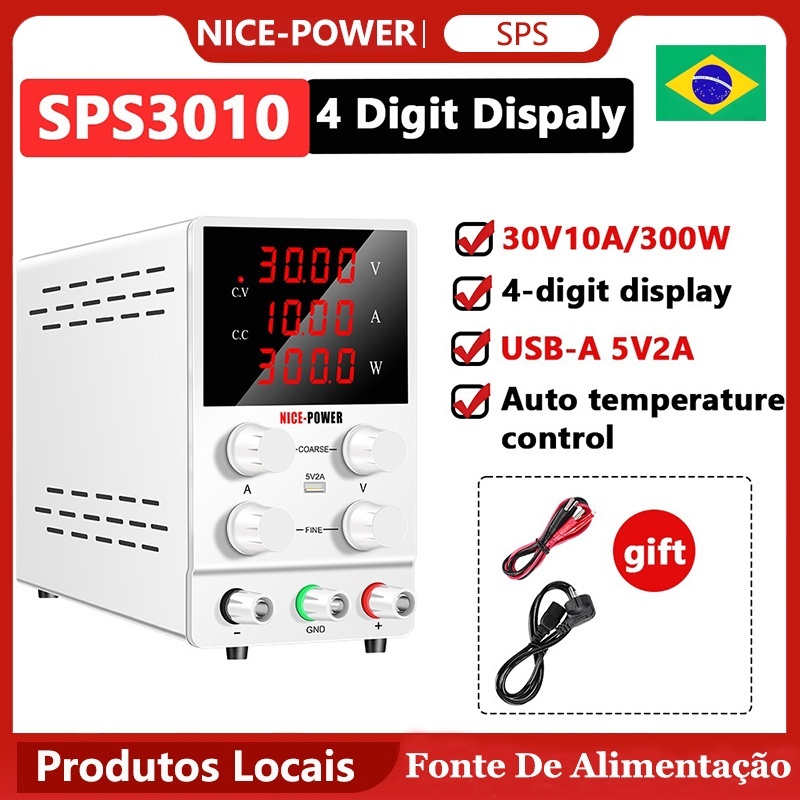 【Envio do Brasil】Fonte de Bancada NICE-POWER SPS3010 30V 10A  300W 30V 5A 150W Branco