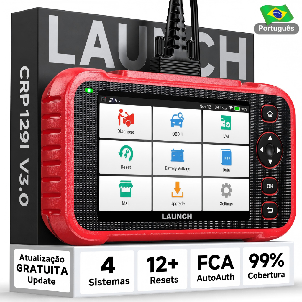 Scanner Automotivo em Português LAUNCH CRP129I V3 Ferramenta de Diagnóstico para 4 Sistemas 12 Reset