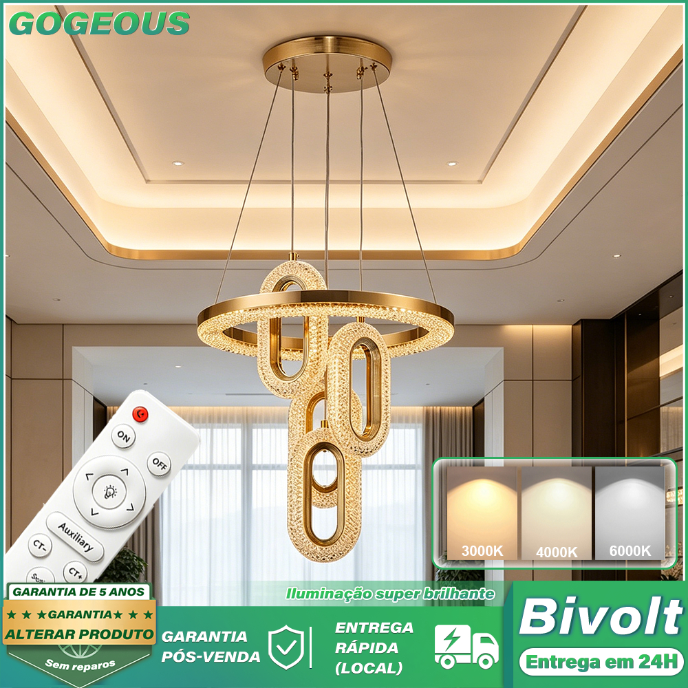 3 Cores Lustre De Cristal LED Com Controle 110V-220V Pendente Luminaria Teto Decoração Nórdica de Luxo