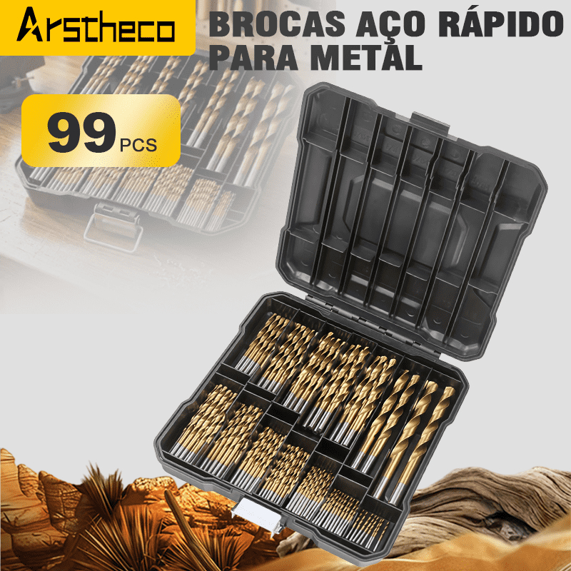 Kit de Brocas para Madeira e Metal - Jogo de 99 Peças com Adaptador, Ideal para Furadeira | jogo de broca