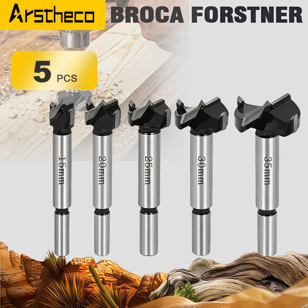 Conjunto De 5 Brocas Para Madeira Forstner : 15 , 20 , 25 , 30 E 35 mm-Furos De Dobradiça