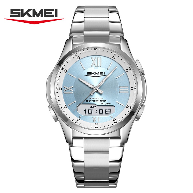 SKMEI 2459 Relógio Masculino Com Display Duplo Cronógrafo De Hora Mundial 3 Alarmes Contagem Regressiva Luz LED