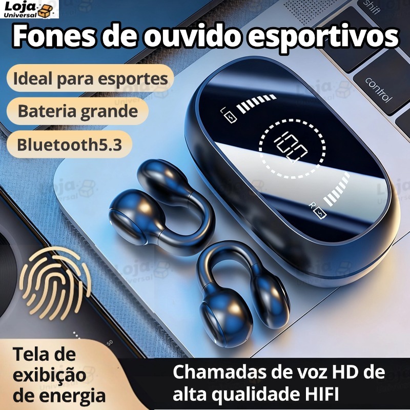 Fones de ouvido sem fio Bluetooth Ear-Hook 5.3 Mini fones de ouvido estéreo para Android Ios -B4  LU