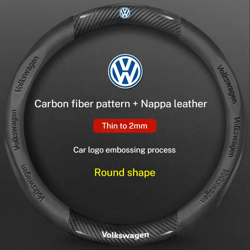 Para Volkswagen Passat Golf GTI Beetle Tiguan Polo T-ROC ID . 3 4 Jetta Carro Couro Fibra De Carbono Capa Volante