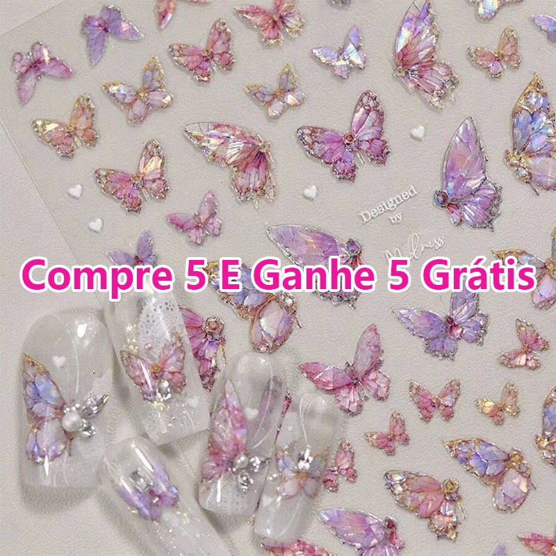 【Compre 5 e Ganhe 5 Grátis】1Pcs Adesivos De Unhas 3d De Borboleta, Acessórios De Decoração De Unhas Diy