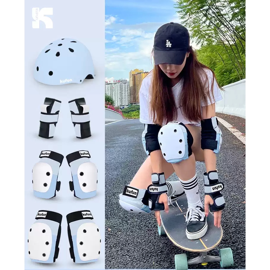 KUFUN 7 Peças De Equipamento De Proteção Para Patinação , Joelheiras , Cotoveleiras , Conjunto Completo De Capacete , Sk