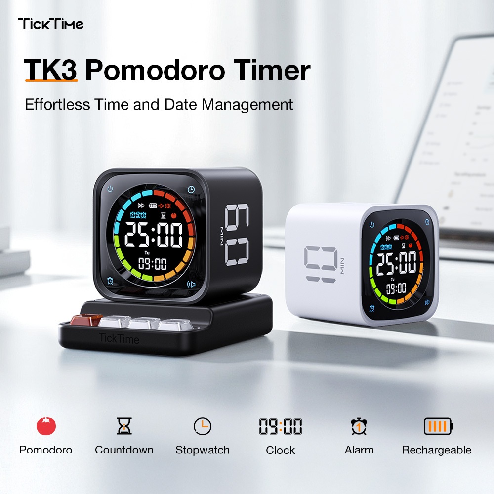 LLANO TK3 Smart Study Timer-Relógio Digital Com Display Grande 4 Em 1 Para Foco | Cronômetro , Contagem Regressiva , Ala