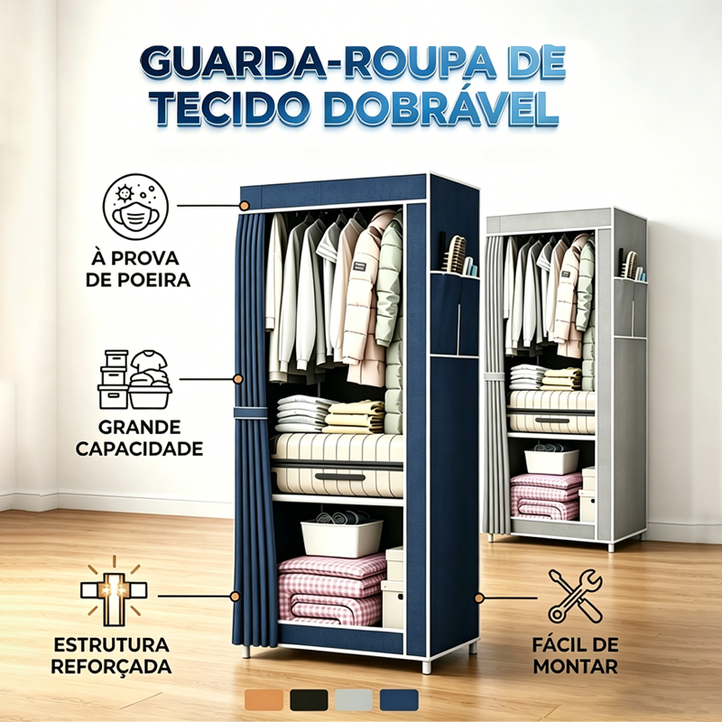Guarda-Roupa Portátil Dobrável Pequeno, Fácil de Montar para Armazenamento de Roupas e Acessórios