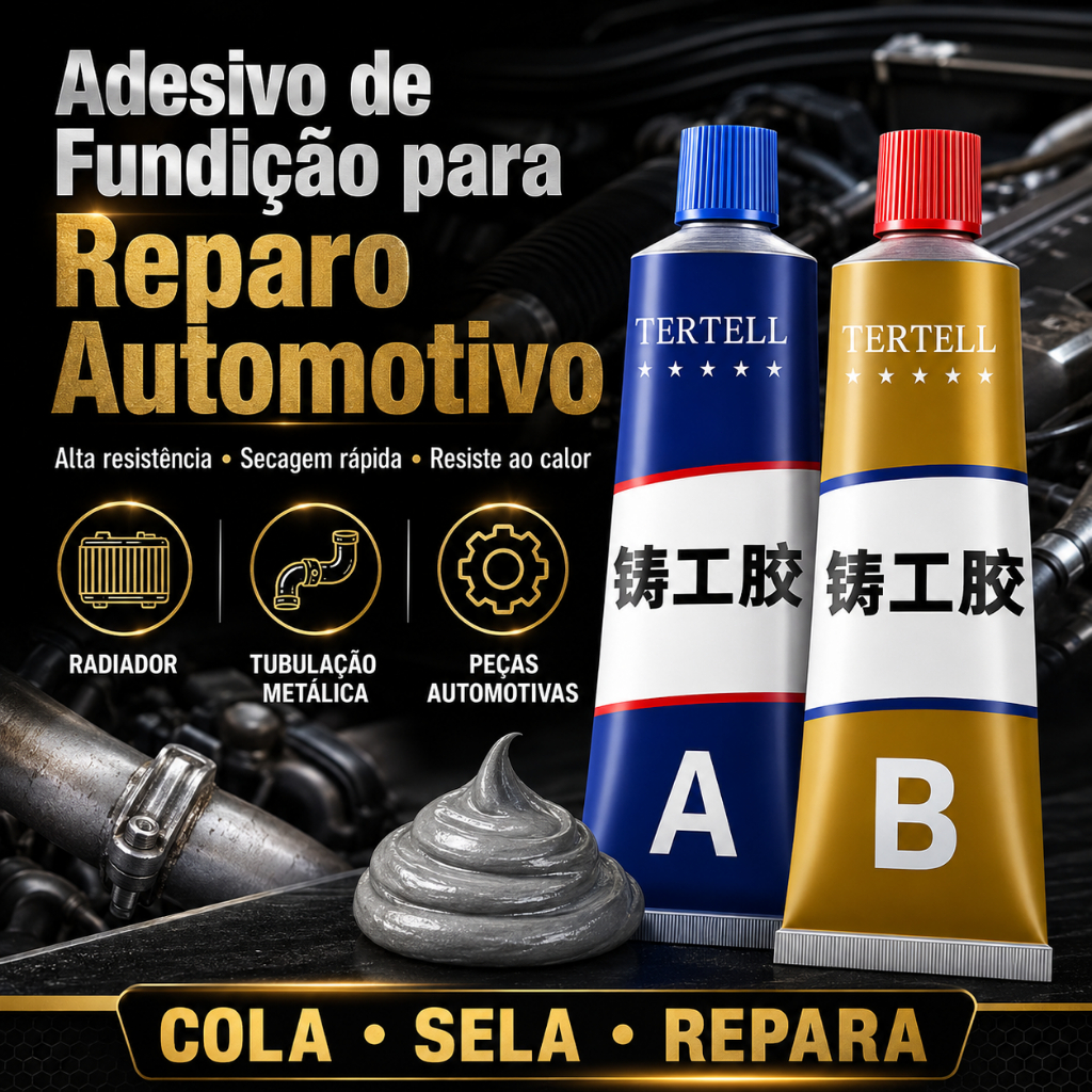 Solda Fria AB Industrial – Cola Metálica Alta Resistência 150°C, Reparo Multimaterial