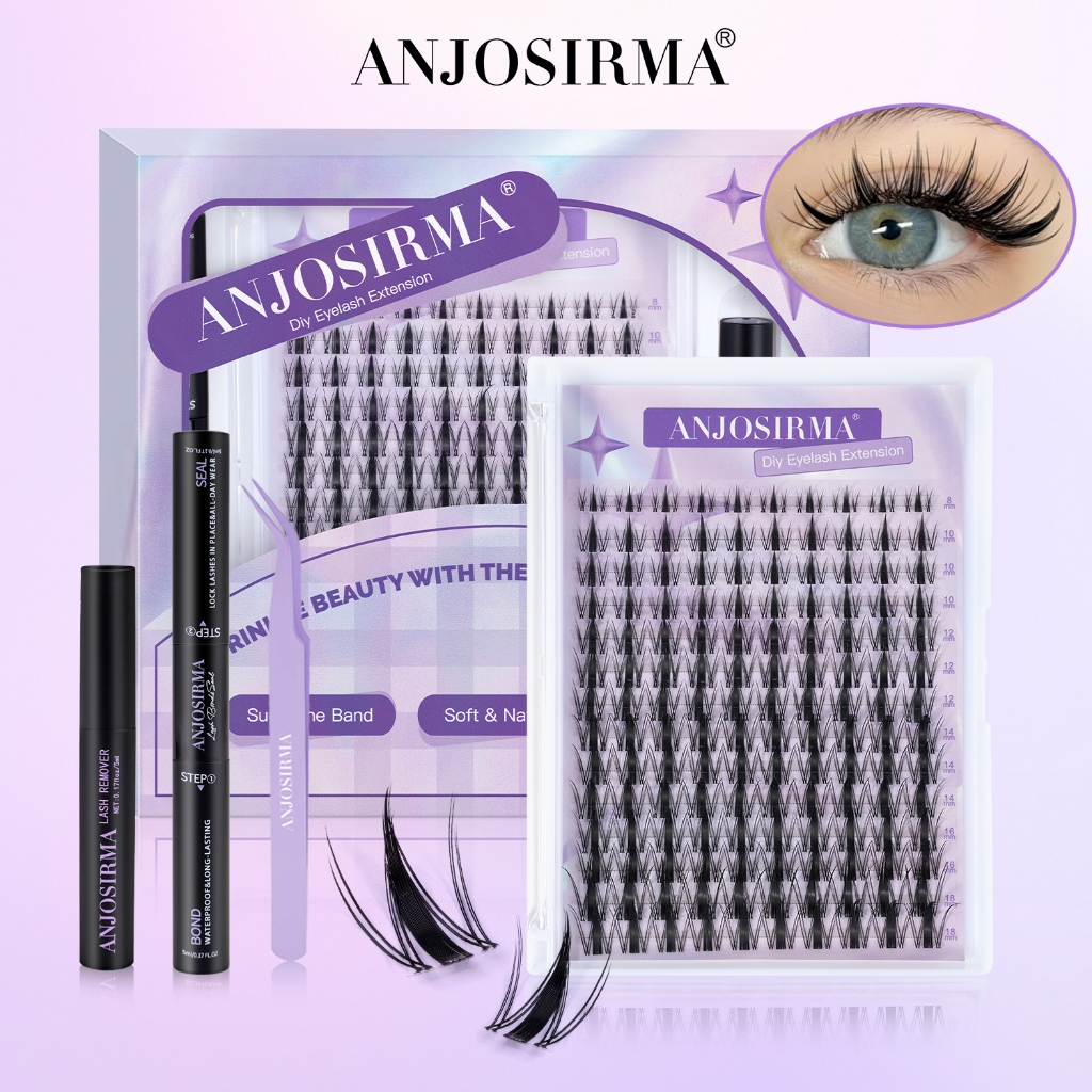 Kit De Aglomerados De Cílios ANJOSIRMA Com Ligação E Vedação De Longa Duração , Pinças Removedor Para DIY Em Casa Presen