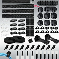 Kit organizador de fios e cabos para setup gamer 173 peças para computador e TV, preto