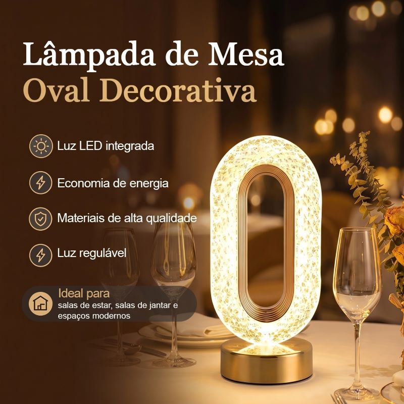 Luminária LED Oval Touch Recarregável USB, 3 Tons de Luz Luxuosa para Quarto Presente Romântico Entrega Rápida SP