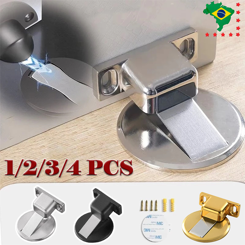 Prendedor Porta Magnético Slim Adesivo 3m Aço Inox Cromado Batente Trava Porta Segurador Imã Forte