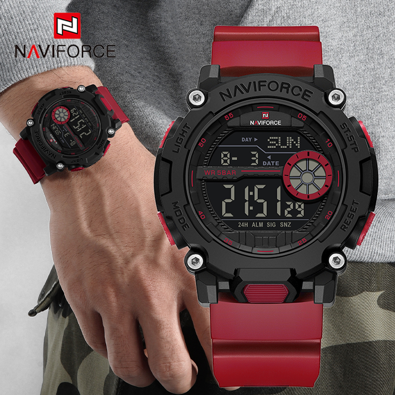 NAVIFORCE Relógio Eletrônico Masculino Com Pulseira De Silicone 5ATM Modo Luminoso À Prova D'água LED Backlight Desperta