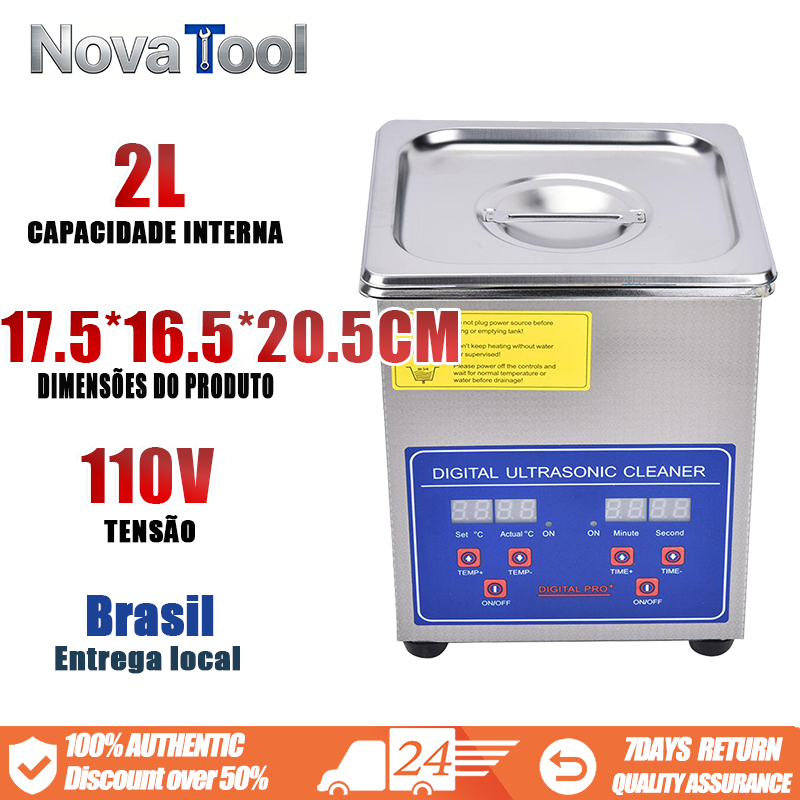 Limpador Ultrassônico 2L 110V Óculos Relógio Colar Máquina De Limpeza De Joias Temporizador De Banho