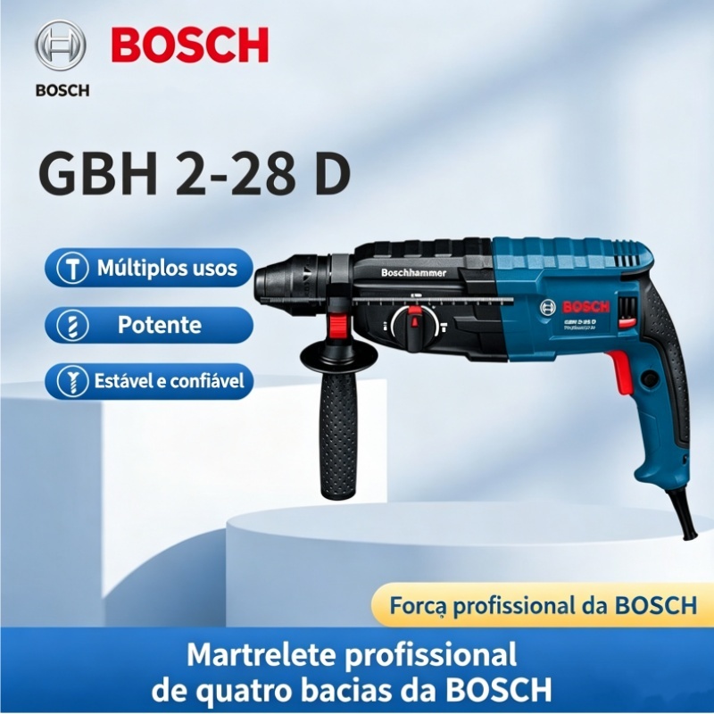Furadeira de Impacto e Martelete Bosch 1560W Industrial – Fura Concreto, Vergalhão e Madeira – Com Maleta de Ferramentas