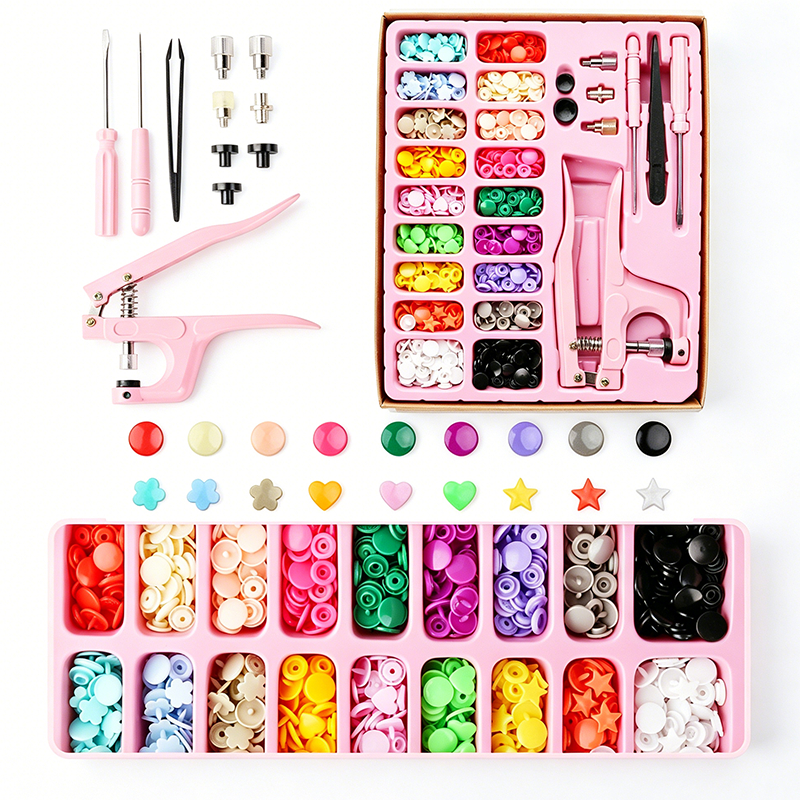 Kit Alicate de Pressão 3 em 1 Rosa Aplicador de Botão colorido Alicate Botões Plástico e Metal Ilhós Patchworks