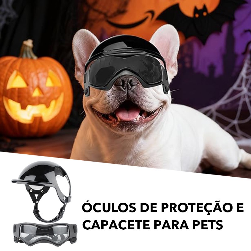 Capacete E Óculos Para Cães-Kit Motocicleta Com Alça Ajustável-Proteção UV-Pequenos Médios