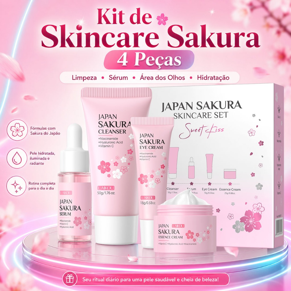 LAIKOU Sakura 4pcs Skin Care Set Lighten Blemishes Soro Hidratante Fade Creme Para Olhos De Círculo Escuro