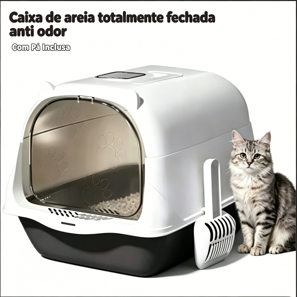 MIW Caixa de Areia Fechada para Gatos  com pá inclusa plástico resistente Closed Cat Litter Box