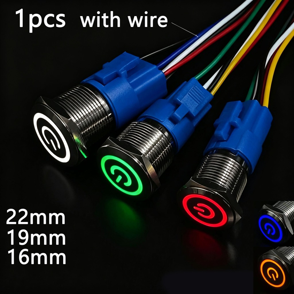 PC Liga/Desliga 16 19 22 mm Interruptor De Botão À Prova D'água De Metal 12v Travamento Momentâneo