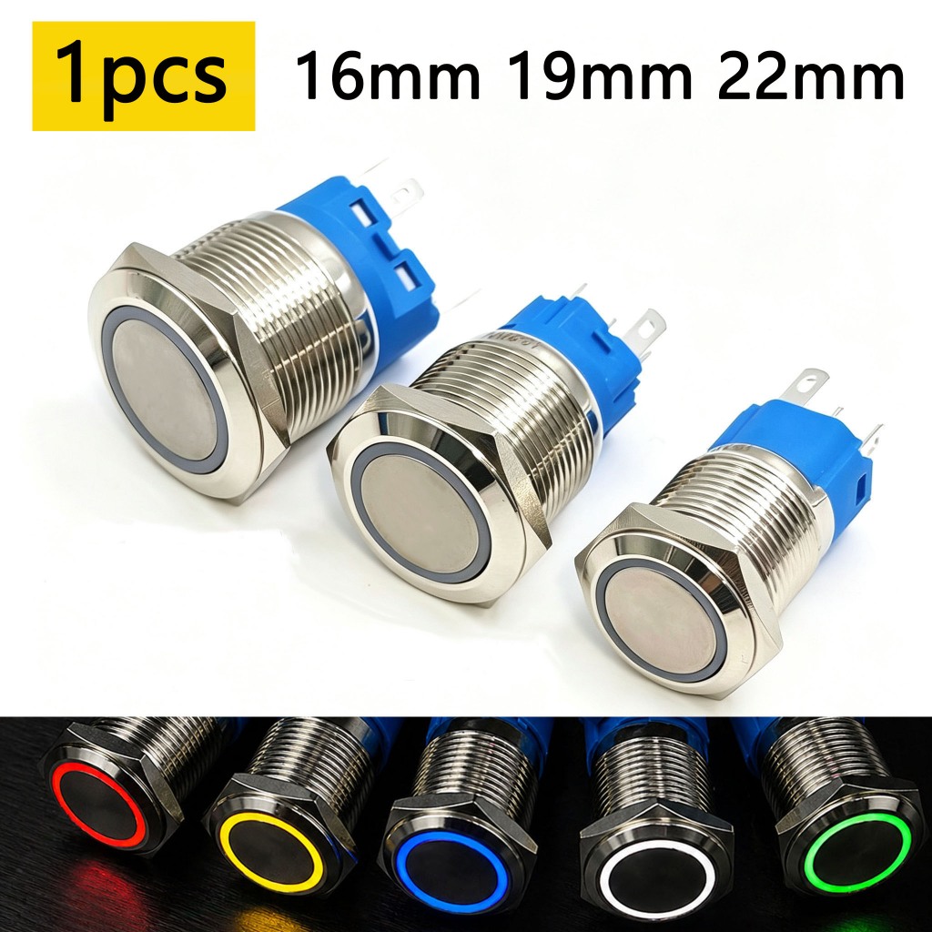 Interruptor De Botão De Pressão 16mm 19mm 22mm Travamento Momentâneo Liga/Desliga Luz LED 5V 12V 24V 220V Vermelho