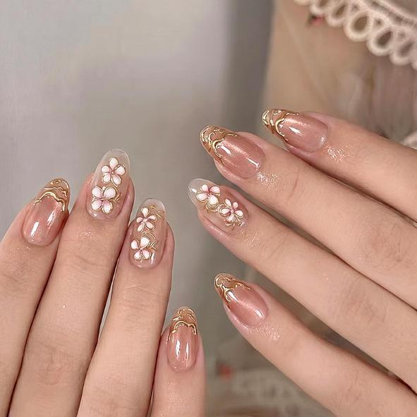 unha postica realista amendoada Olho De Gato Com Cola kit unha postiça francesinha press on nails
