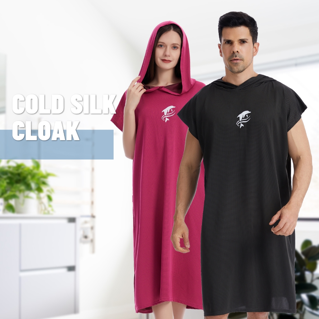 Poncho de mergulho com capuz unissex, toalha de praia de seda gelada de secagem rápida, roupão leve respirável com