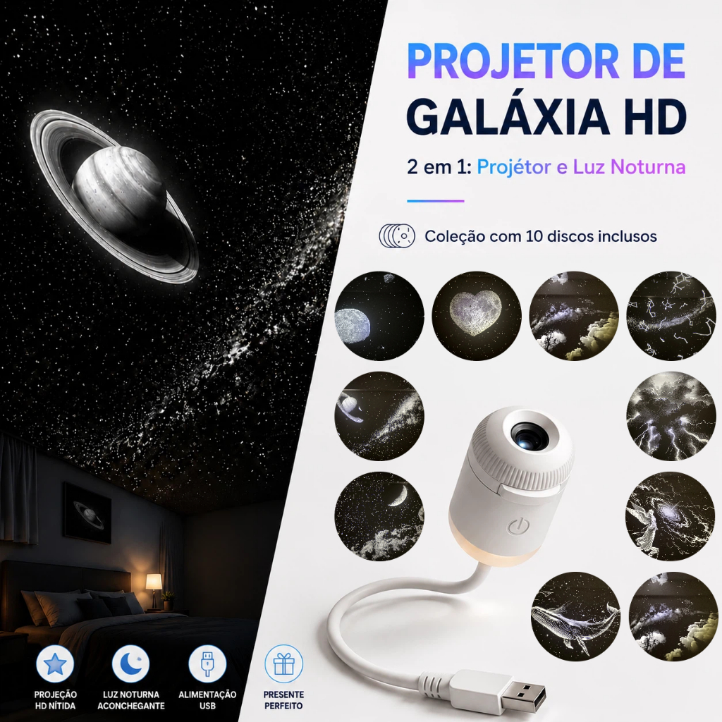 Luz Noturna Do Projetor Estrela Estética WACUAAO ✨ Lâmpada Galáxia Para Decoração De Quarto , 10 Discos , HD , Planetári