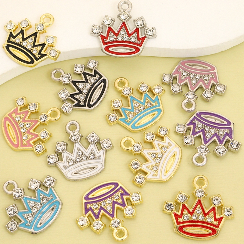 10 Peças De Strass Brilhantes Incrustados De 6 Cores Amuletos De Coroa De Óleo Por Gotejamento , Colar De Moda , Brincos