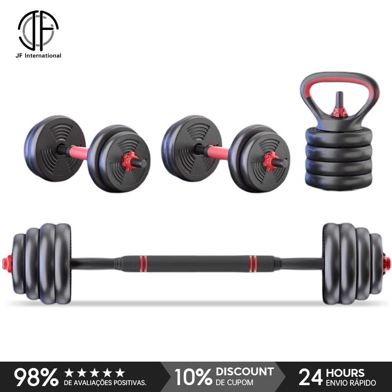 Kit Musculação Halteres Ajustáveis 15kg Kettlebell Barra Academia Em Casa Treino De Força Fitness