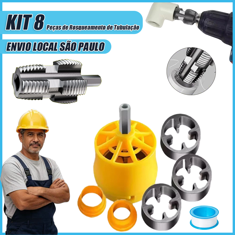Kit Fazedor Rosca Tarracha Para Canos Tubos PVC PPR 1/2, 3/4, 1'' Para Parafusadeira